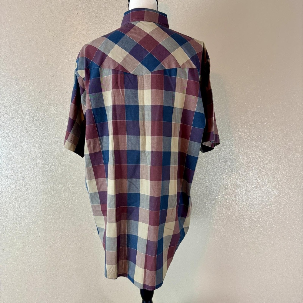 Ely Plains Western Shirt Plaid Short Sleeve Pearl Snap Front Mens XL Muted Tones - Picture 7 of 10